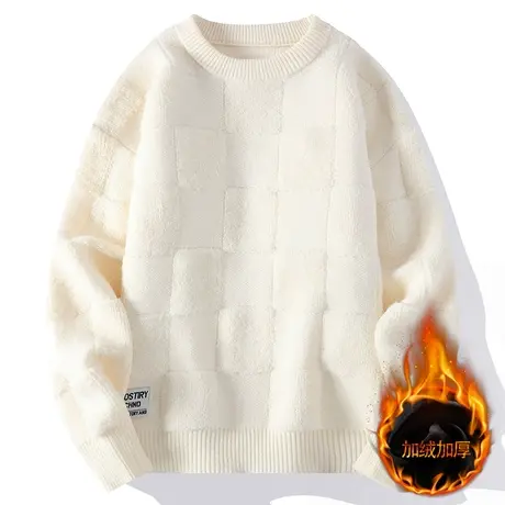 2023秋冬新款男士加绒加厚针织衫个性提花帅气毛衣打底衫线衣线衫商品大图