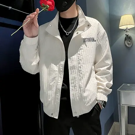 春秋季潮牌字母刺绣棒球棉服立领夹克男韩版宽松休闲外套2024新款图片