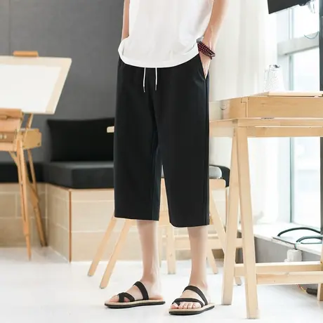 过膝短裤男士夏季纯棉男款运动裤休闲宽松六分裤男生外穿五分裤男商品大图