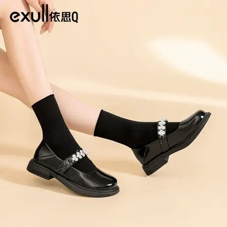 依思q洛丽塔鞋子女2023新款春秋学院风配裙子大头小皮鞋漆皮单鞋商品大图