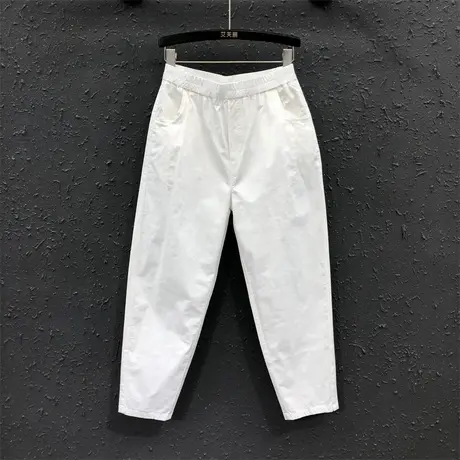 简约百搭女装薄款白色牛仔哈伦裤2023夏季新款松紧腰小脚萝卜裤潮图片