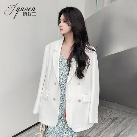 白色西装外套女秋季新款假两件小众设计感宽松中长款显瘦小西服潮图片