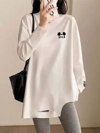 德绒半高领打底衫女2022年秋冬新款宽松中长款内搭白色T恤女长袖商品大图