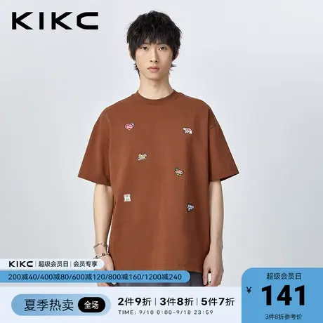 kikct恤男2023春夏新款商场同款趣味刺绣宽松休闲重磅半袖上衣图片