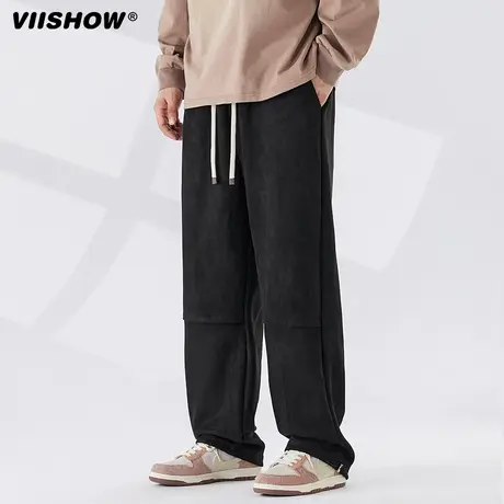 VIISHOW秋季直筒伞兵裤子男士宽松纯色抽绳速干登山工装卫裤男款商品大图