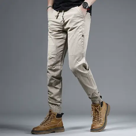 美式休闲工装裤男夏季薄款2023新款浅卡其潮牌修身束脚男士工装裤商品大图