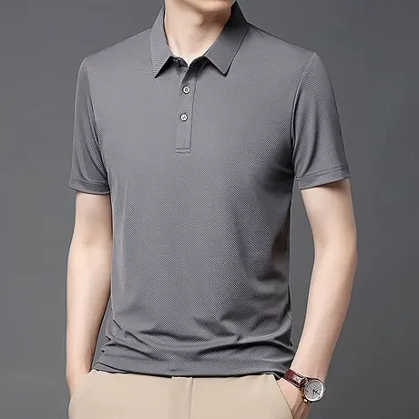 2023夏季新款短袖t恤男士潮流冰丝polo衫有领体恤修身纯色上衣服T商品大图