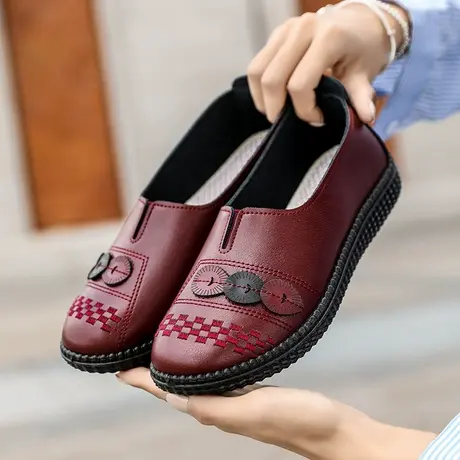 秋季妈妈单鞋软底舒适老北京皮鞋一脚蹬老年人豆豆鞋真皮休闲鞋子商品大图