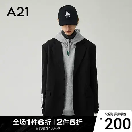 A21男装宽松翻领长袖西装外套秋季黑色男士休闲西服男西装高级感商品大图