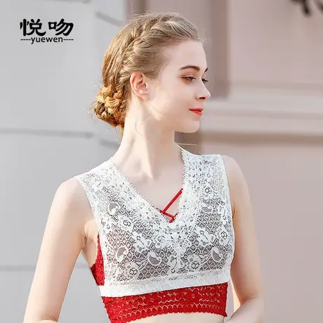 蕾丝V领无袖打底背心女夏内搭短款防走光内衣薄款抹胸背心式裹胸图片