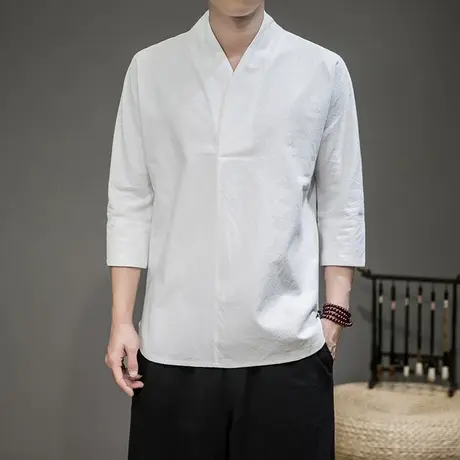 中国风秋季中袖汉服半袖中式复古男士加绒长袖居士服上衣禅修茶服图片