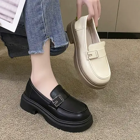 小皮鞋女2024秋季新款女鞋百搭英伦乐福鞋学生小众学院风厚底单鞋商品大图