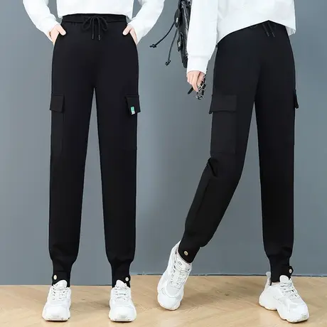 工装裤女秋冬加厚加绒2023新款小脚宽松直筒哈伦裤韩版束脚休闲裤图片