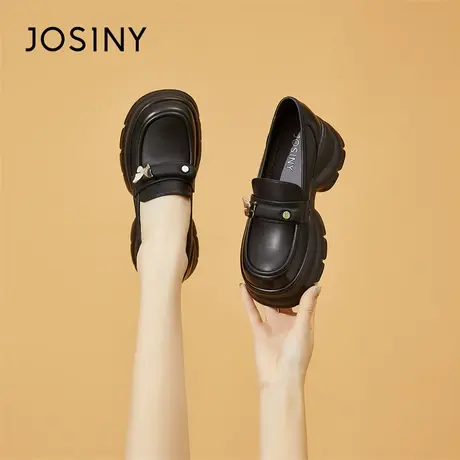 Josiny/卓诗尼粗跟乐福鞋女2024春季新款英伦风jk单鞋一脚蹬女鞋商品大图