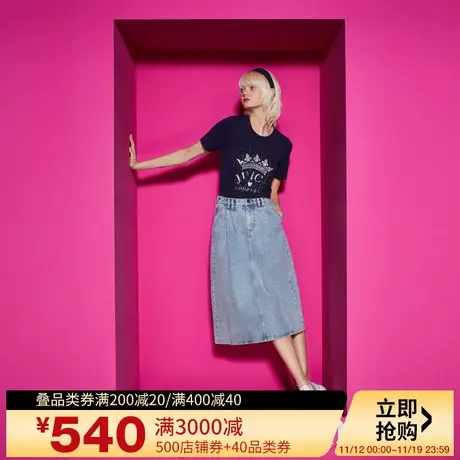 Juicy Couture橘滋2023新款皇冠银粉烫钻弹力修身女T恤图片