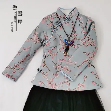 傲雪屋冬盘扣保暖改良短款加棉旗袍上衣中式长袖修身唐装女小棉衣商品大图