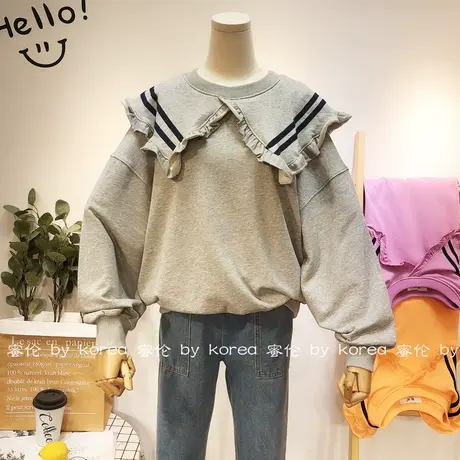 2020早秋新款荷叶边娃娃领卫衣韩国东大门ins学院风卫衣宽松显瘦图片