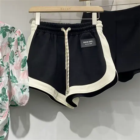 2022经典侧边拼色运动短裤女显瘦宽松百搭阔腿热裤休闲跑步瑜伽裤图片