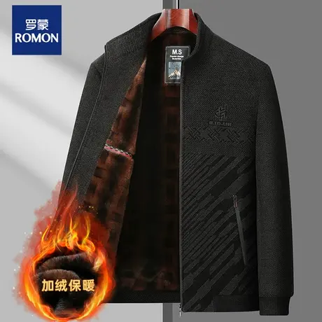 罗蒙2023新品秋冬装加绒加厚保暖爸爸装夹克外套中老年男装茄克衫图片