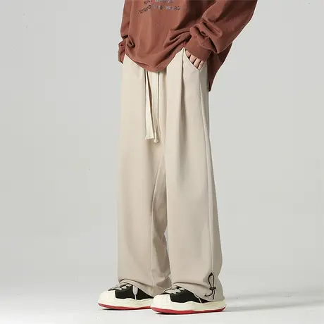 男士日系垂感裤子男直筒宽松休闲长裤运动裤2023新款秋季束脚卫裤商品大图