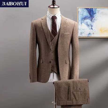 西服套装男士外套新郎结婚礼服韩版职业复古英伦休闲小西装男修身商品大图