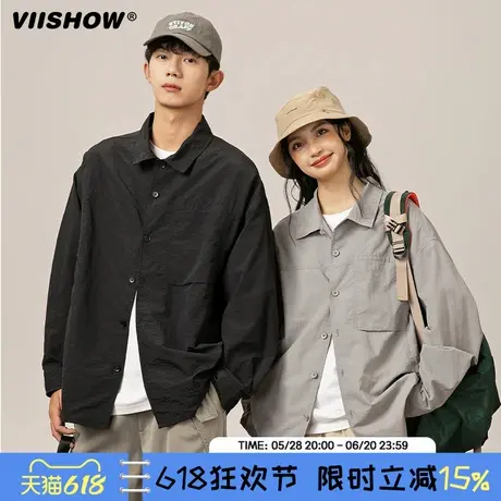 VIISHOW日系工装长袖衬衫男女秋季新款复古休闲百搭情侣衬衣外套商品大图