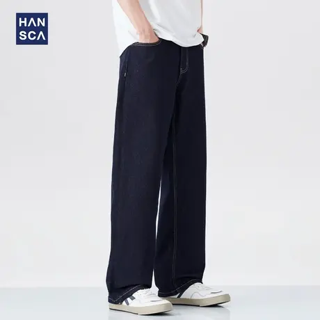 hansca原色水洗直筒牛仔裤男2025年春季新款复古简约弹力宽松长裤商品大图