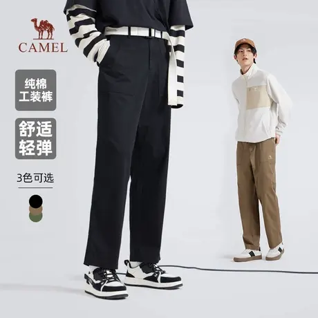 骆驼男装直筒工装裤男士2025新款春秋纯棉宽松弹力休闲运动长裤子商品大图