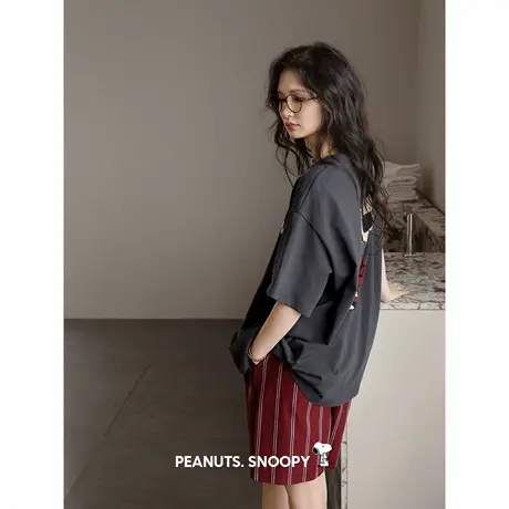 贝妍史努比睡衣女款夏季薄款纯棉短袖短裤套装休闲少女大码家居服商品大图