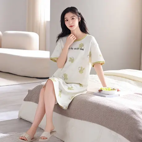 浪莎睡裙女夏季短袖薄款卡通睡衣可爱卡通甜美休闲大码家居服3801商品大图