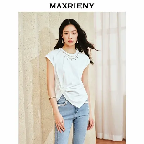 【奥莱】MAXRIENY休闲T恤不规则纽结上衣女修身图片