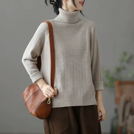 dza 文艺复古宽松休闲高领毛衣女士冬季新款针织打底衫短款上衣女图片