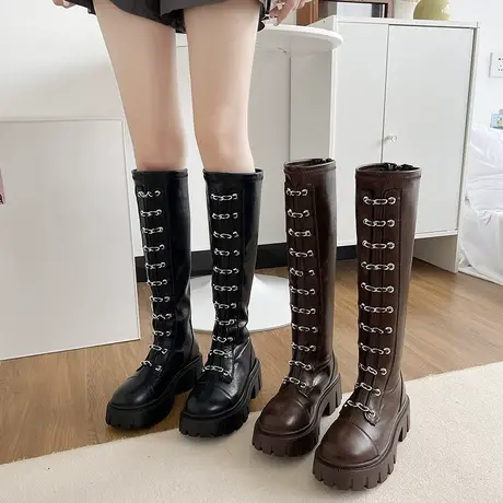 长筒靴女春夏2023年新款时尚不过膝长靴设计感小众厚底增高骑士靴商品大图