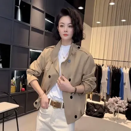 短款风衣外套女2025春秋季新款高级感小个子休闲减龄双排扣上衣潮商品大图