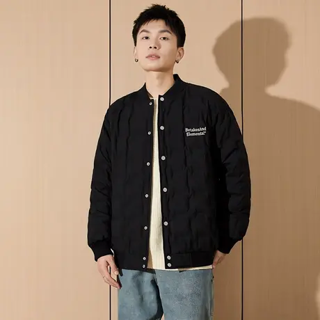 唐狮冬季新款羽绒服男轻薄棒球领黑色短款夹克韩版外套上衣潮TD商品大图