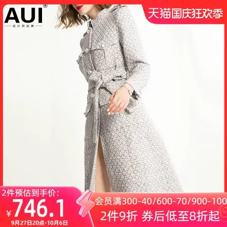 aui欧洲站欧美风粗花呢毛呢大衣女冬2023新款中长款气质呢子外套图片