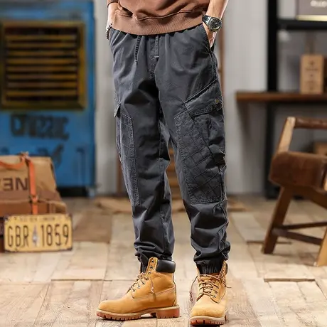 宽松舒适工装裤子宽松裤子男款纯棉双经斜纹布束脚潮流工装裤商品大图