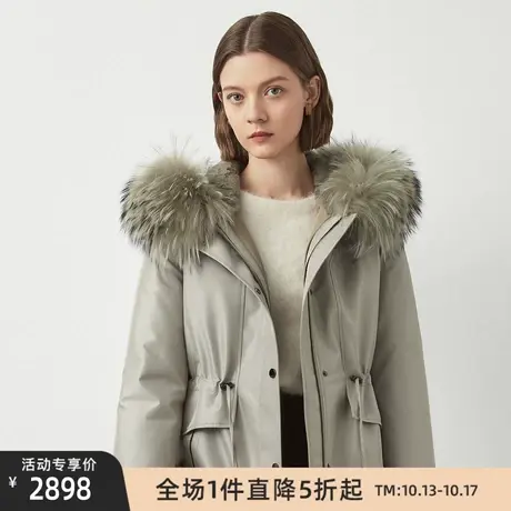 LANCY/朗姿冬季新款兔毛收腰派克服通勤高级皮草显瘦大衣女图片