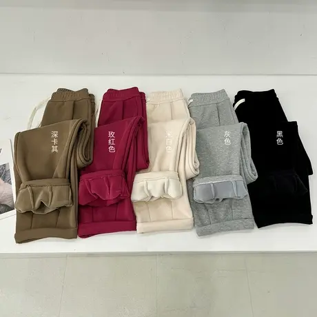 享永子【假日休闲裤】针织棉米呢老爹裤 遮胯加绒卷边抽绳哈伦裤图片