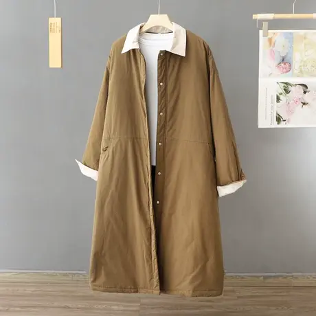 冬装2023年大码慵懒风夹棉棉衣女棉袄宽松外套大衣中长款过膝棉服商品大图