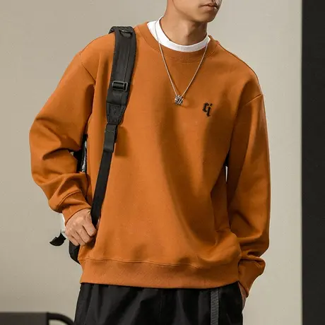 时尚宽松百搭青少年卫衣潮流秋季男装卫衣简约宽松圆领卫衣男装图片