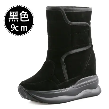 冬季内增高雪地靴女加绒加厚短筒靴小个子尖头坡跟防水鞋厚底棉鞋商品大图