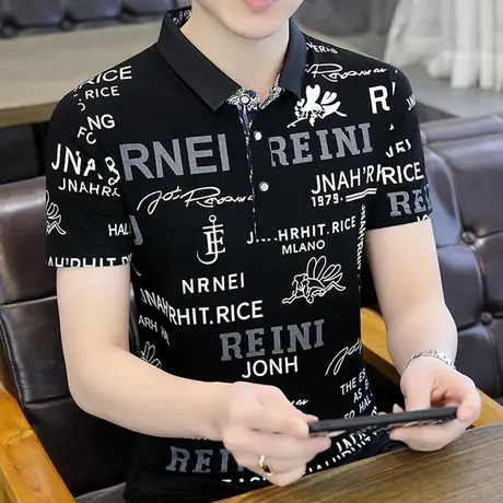 polo衫短袖男2023夏季新款修身纯棉男士个性半袖翻领T恤夏装上衣商品大图