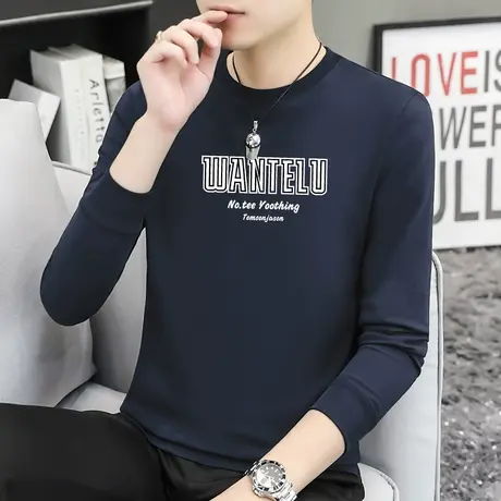 重磅纯棉t恤男长袖2023新款秋季潮流内搭打底衫秋衣宽松全棉体恤商品大图