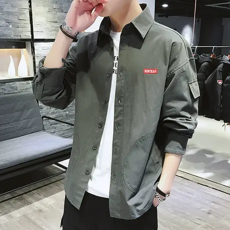 春秋季新款男士韩版长袖衬衫潮流帅气男装上衣服日系工装休闲外套商品大图
