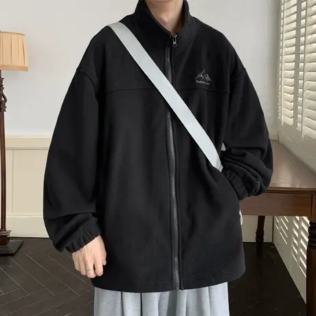 冬季外套男立领潮牌宽松休闲摇粒绒夹克男帅气百搭冬天抓绒卫衣男商品大图