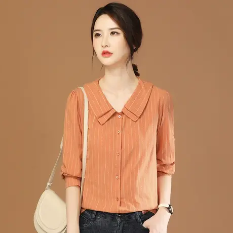 韩潮袭人高级感条纹休闲长袖衬衣女2023秋新款衬衫设计感小众上衣图片