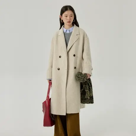 omont蛋挞家 复古羊毛双面呢大衣女2023冬新款宽松中长款毛呢外套商品大图