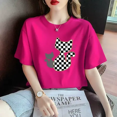 夏季短袖2024新款火龙果色t恤女士韩版宽松设计感小众纯棉上衣ins商品大图
