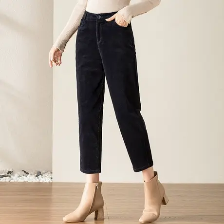 灯芯绒裤子女冬季2024新款秋冬条绒裤加绒女裤九分萝卜老爹哈伦裤商品大图